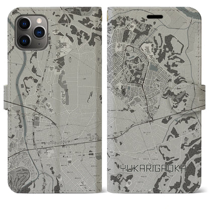 【ユーカリが丘（千葉県）】地図柄iPhoneケース（手帳タイプ）モノトーン・iPhone 11 Pro Max 用