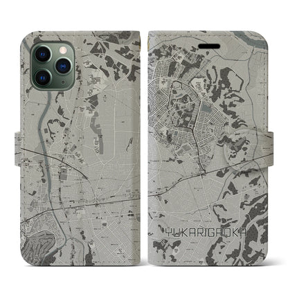 【ユーカリが丘（千葉県）】地図柄iPhoneケース（手帳タイプ）モノトーン・iPhone 11 Pro 用