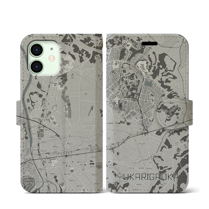 【ユーカリが丘（千葉県）】地図柄iPhoneケース（手帳タイプ）モノトーン・iPhone 12 mini 用