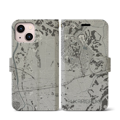 【ユーカリが丘（千葉県）】地図柄iPhoneケース（手帳タイプ）モノトーン・iPhone 13 mini 用