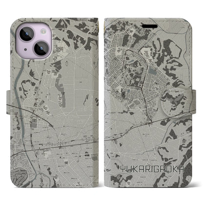 【ユーカリが丘（千葉県）】地図柄iPhoneケース（手帳タイプ）モノトーン・iPhone 14 用