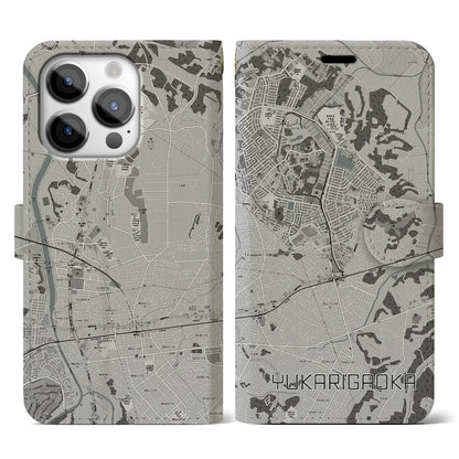 【ユーカリが丘（千葉県）】地図柄iPhoneケース（手帳タイプ）モノトーン・iPhone 14 Pro 用