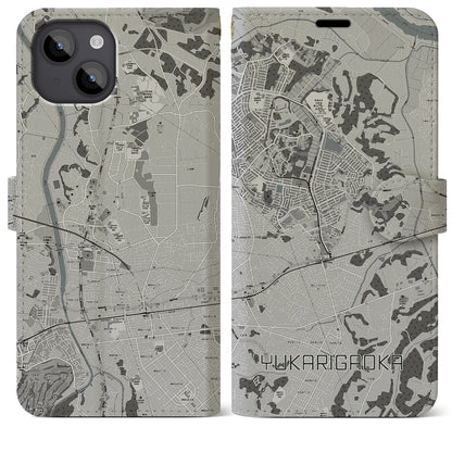 【ユーカリが丘（千葉県）】地図柄iPhoneケース（手帳タイプ）モノトーン・iPhone 14 Plus 用