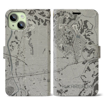 【ユーカリが丘（千葉県）】地図柄iPhoneケース（手帳タイプ）モノトーン・iPhone 15 用