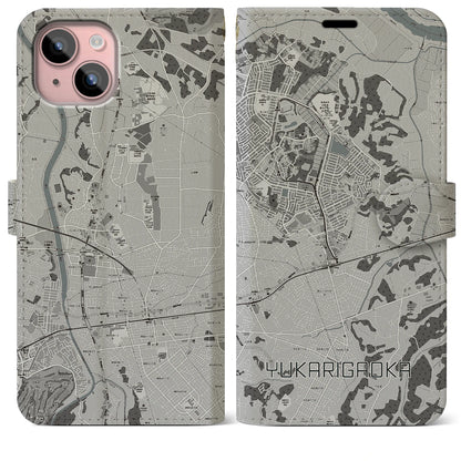 【ユーカリが丘（千葉県）】地図柄iPhoneケース（手帳タイプ）モノトーン・iPhone 15 Plus 用