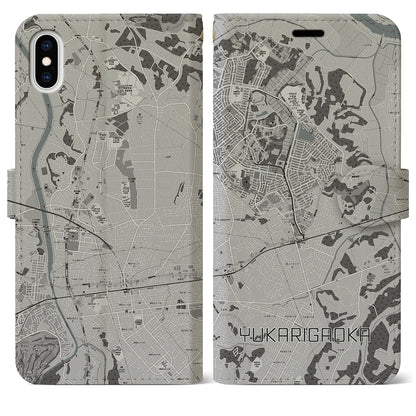 【ユーカリが丘（千葉県）】地図柄iPhoneケース（手帳タイプ）モノトーン・iPhone XS Max 用