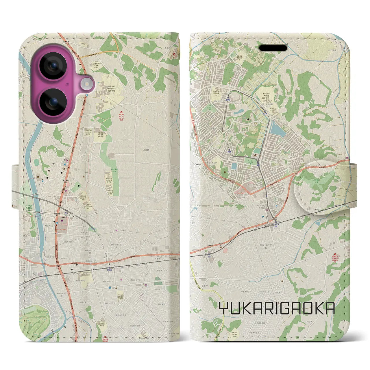 【ユーカリが丘（千葉県）】地図柄iPhoneケース（手帳タイプ）ナチュラル・iPhone 16 Pro 用