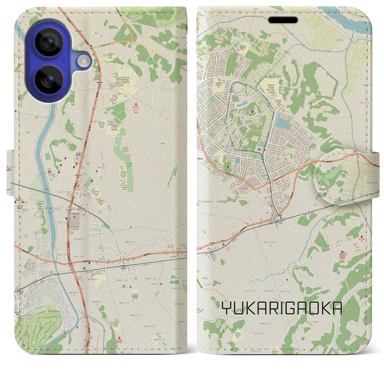 【ユーカリが丘（千葉県）】地図柄iPhoneケース（手帳タイプ）ナチュラル・iPhone 16 Pro Max 用