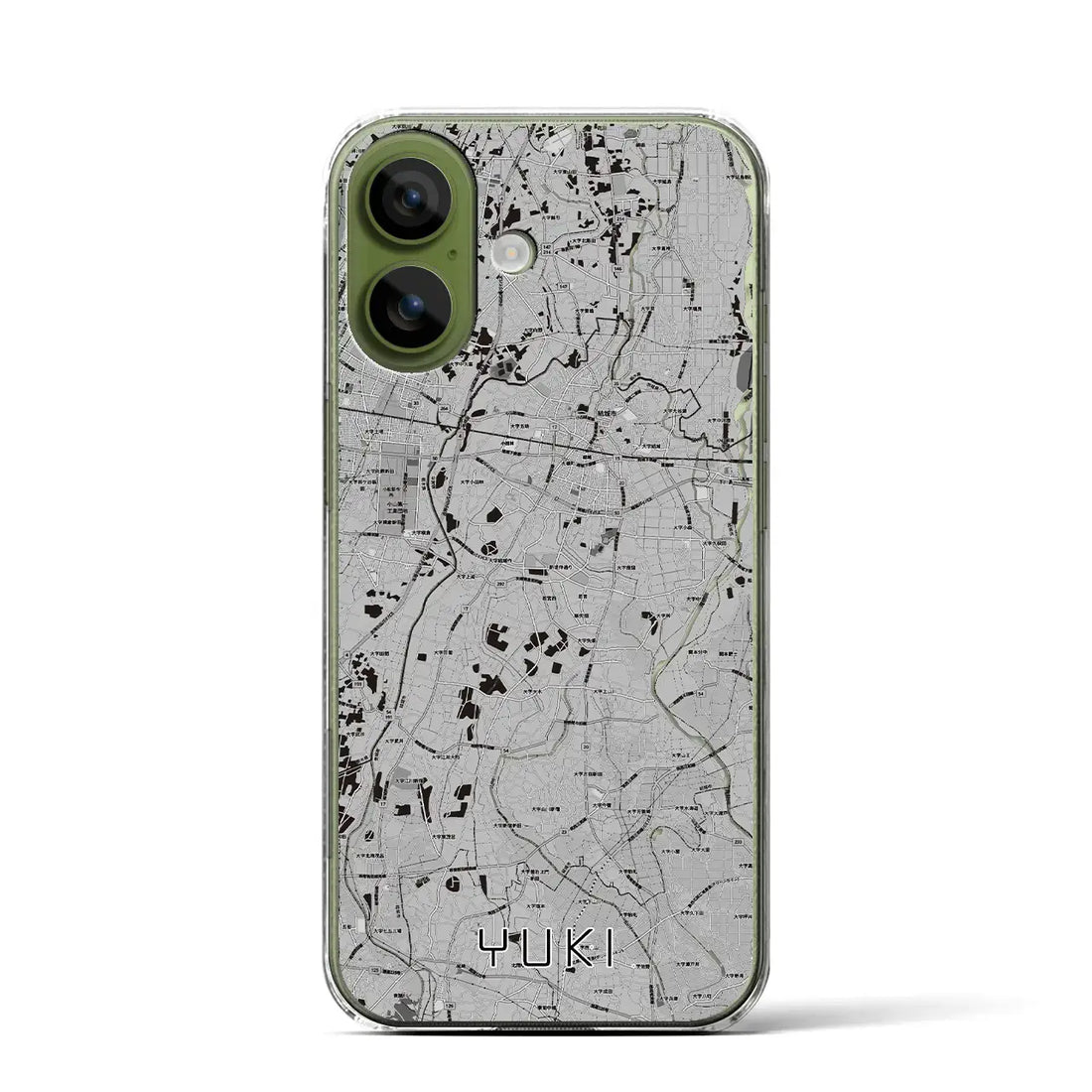 【結城（茨城県）】地図柄iPhoneケース（クリアタイプ）モノトーン・iPhone 17 Pro Max 用