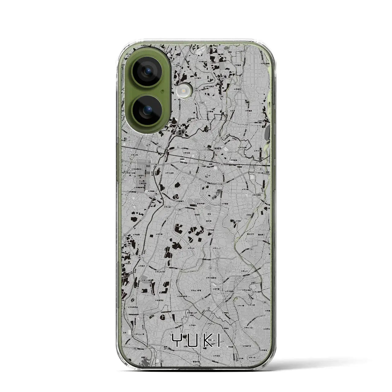 【結城（茨城県）】地図柄iPhoneケース（クリアタイプ）モノトーン・iPhone 17 Pro Max 用