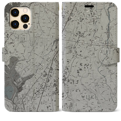 【結城（茨城県）】地図柄iPhoneケース（手帳タイプ）モノトーン・iPhone 12 Pro Max 用