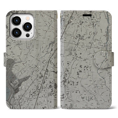 【結城（茨城県）】地図柄iPhoneケース（手帳タイプ）モノトーン・iPhone 13 Pro 用