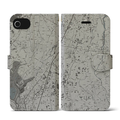 【結城（茨城県）】地図柄iPhoneケース（手帳タイプ）モノトーン・iPhone SE（第3 / 第2世代） / 8 / 7 / 6s / 6 用