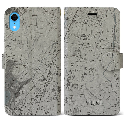 【結城（茨城県）】地図柄iPhoneケース（手帳タイプ）モノトーン・iPhone XR 用