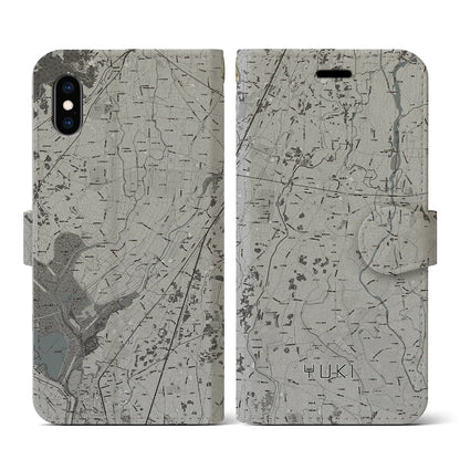 【結城（茨城県）】地図柄iPhoneケース（手帳タイプ）モノトーン・iPhone XS / X 用