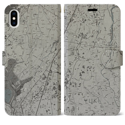 【結城（茨城県）】地図柄iPhoneケース（手帳タイプ）モノトーン・iPhone XS Max 用