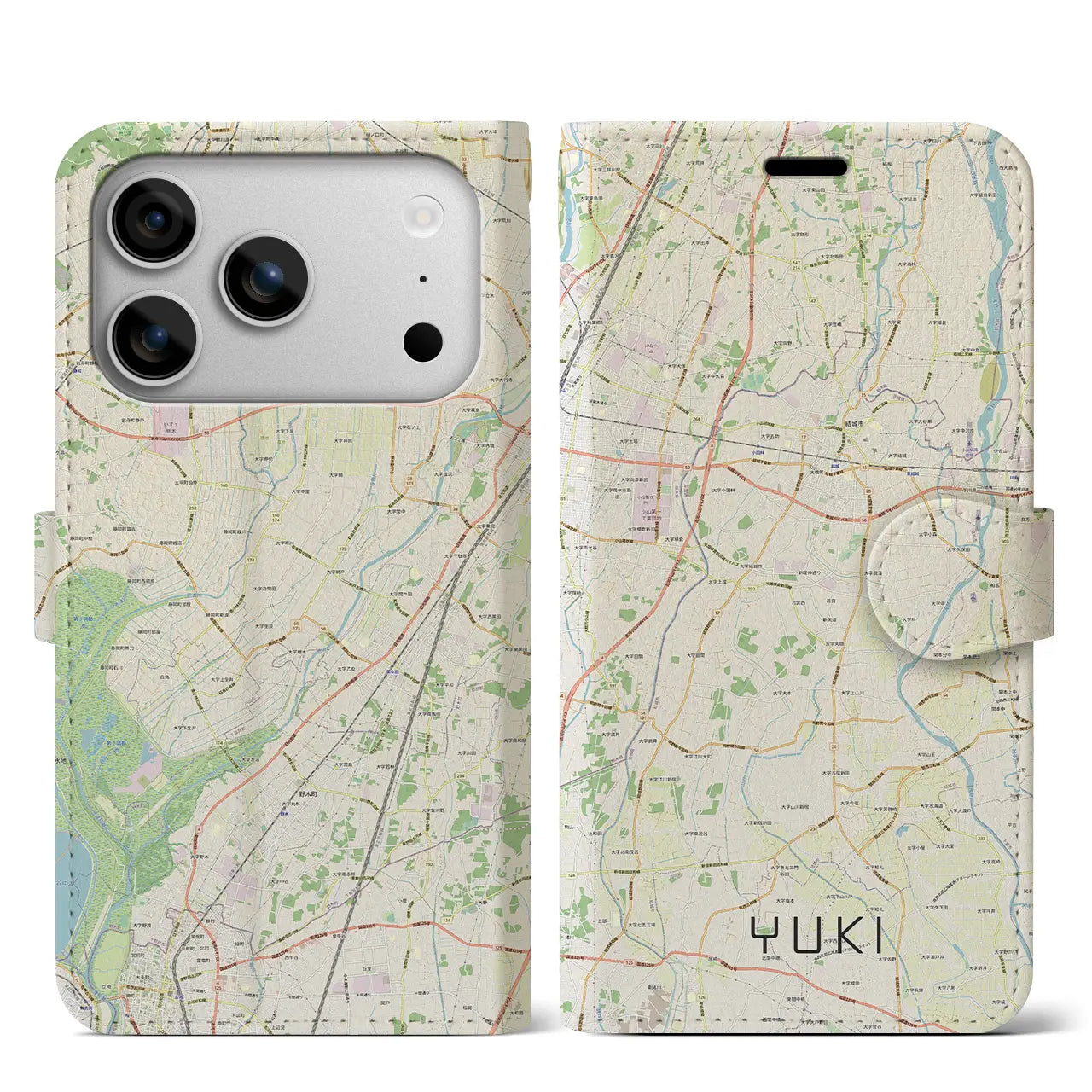 【結城（茨城県）】地図柄iPhoneケース（手帳タイプ）