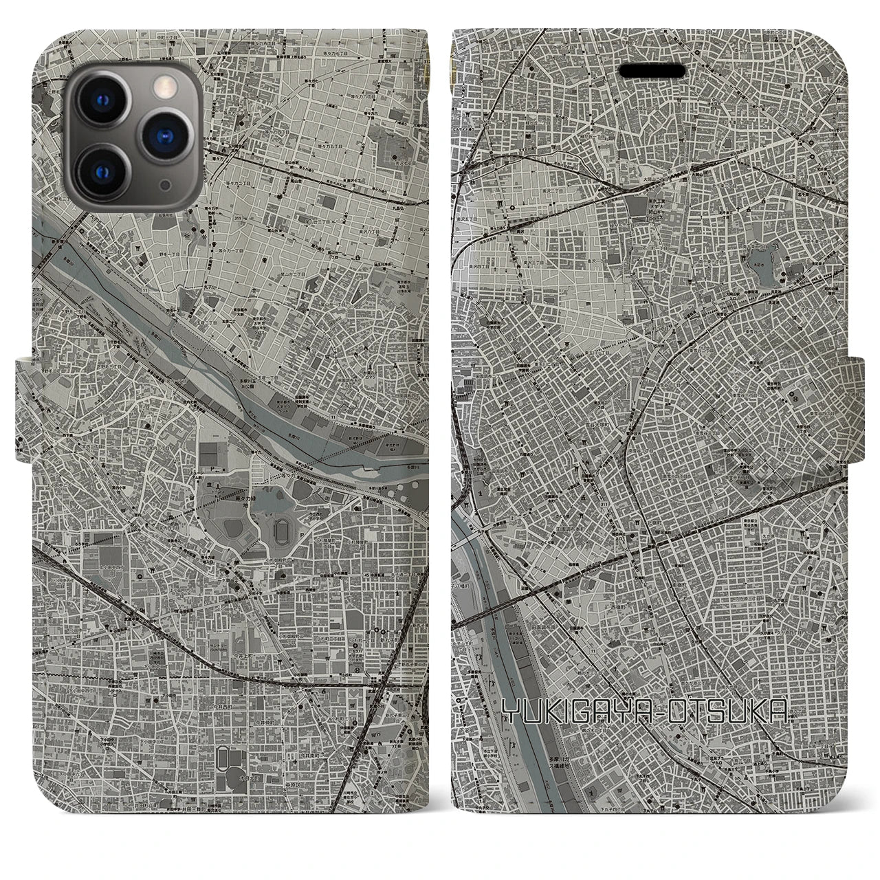 【雪が谷大塚】地図柄iPhoneケース（手帳両面タイプ・モノトーン）iPhone 11 Pro Max 用