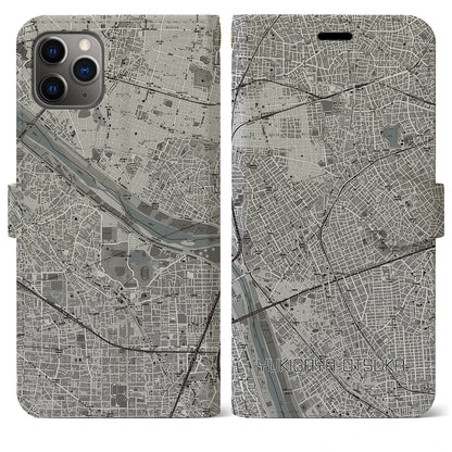 【雪が谷大塚（東京都）】地図柄iPhoneケース（手帳タイプ）モノトーン・iPhone 11 Pro Max 用