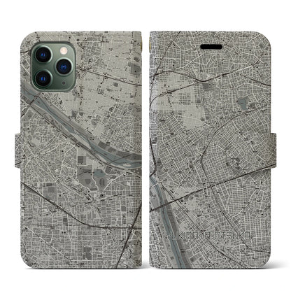 【雪が谷大塚（東京都）】地図柄iPhoneケース（手帳タイプ）モノトーン・iPhone 11 Pro 用