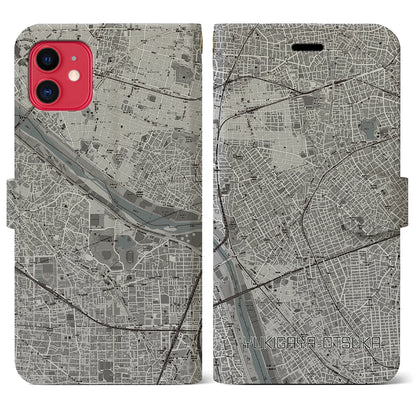 【雪が谷大塚（東京都）】地図柄iPhoneケース（手帳タイプ）モノトーン・iPhone 11 用