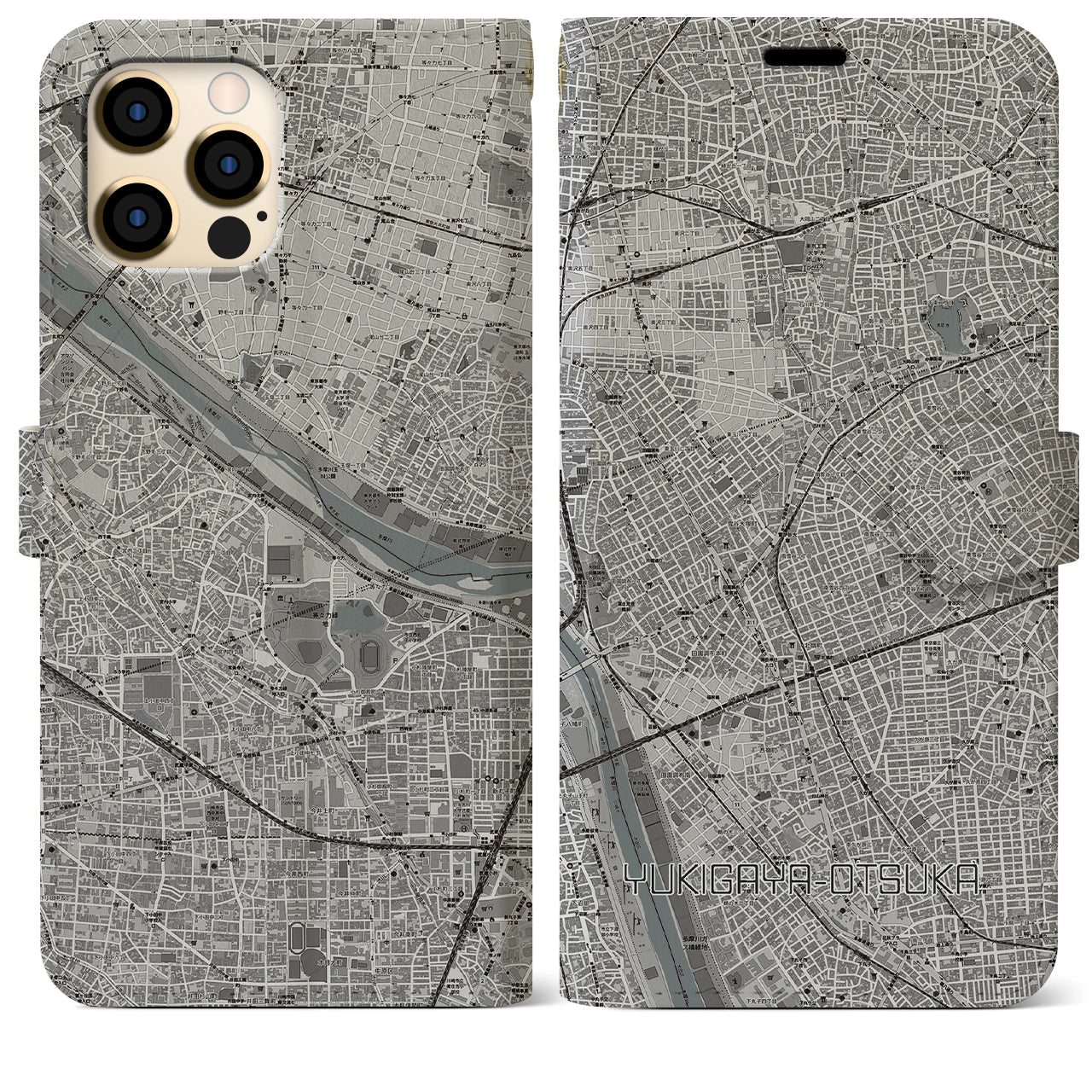 【雪が谷大塚】地図柄iPhoneケース（手帳両面タイプ・モノトーン）iPhone 12 Pro Max 用