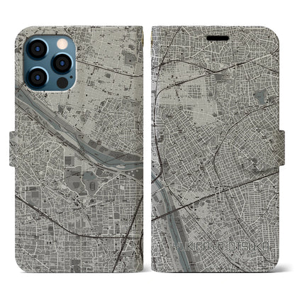 【雪が谷大塚（東京都）】地図柄iPhoneケース（手帳タイプ）モノトーン・iPhone 12 / 12 Pro 用