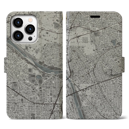 【雪が谷大塚（東京都）】地図柄iPhoneケース（手帳タイプ）モノトーン・iPhone 13 Pro 用