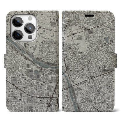 【雪が谷大塚（東京都）】地図柄iPhoneケース（手帳タイプ）モノトーン・iPhone 14 Pro 用