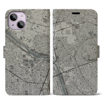 【雪が谷大塚（東京都）】地図柄iPhoneケース（手帳タイプ）モノトーン・iPhone 14 用