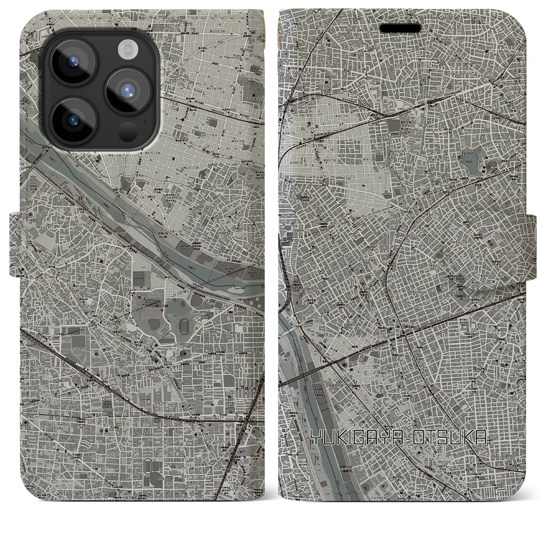 【雪が谷大塚】地図柄iPhoneケース（手帳両面タイプ・モノトーン）iPhone 15 Pro Max 用