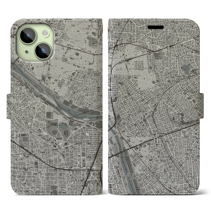 【雪が谷大塚（東京都）】地図柄iPhoneケース（手帳タイプ）モノトーン・iPhone 15 用