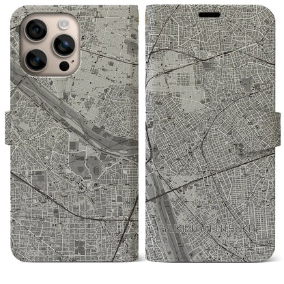 【雪が谷大塚（東京都）】地図柄iPhoneケース（手帳タイプ）モノトーン・iPhone 16 Plus 用