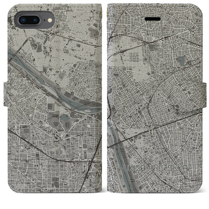 【雪が谷大塚（東京都）】地図柄iPhoneケース（手帳タイプ）モノトーン・iPhone 8Plus /7Plus / 6sPlus / 6Plus 用