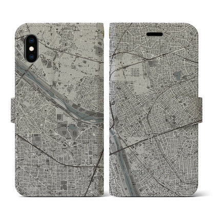 【雪が谷大塚（東京都）】地図柄iPhoneケース（手帳タイプ）モノトーン・iPhone XS / X 用