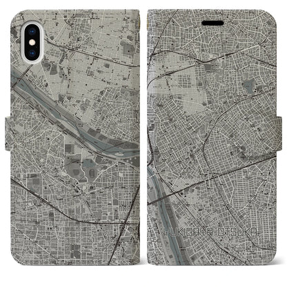 【雪が谷大塚（東京都）】地図柄iPhoneケース（手帳タイプ）モノトーン・iPhone XS Max 用