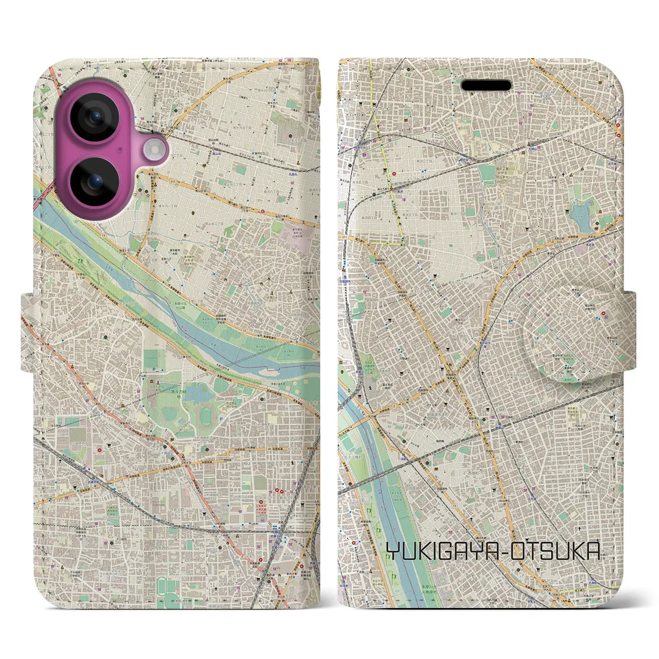 【雪が谷大塚（東京都）】地図柄iPhoneケース（手帳タイプ）ナチュラル・iPhone 16 Pro 用