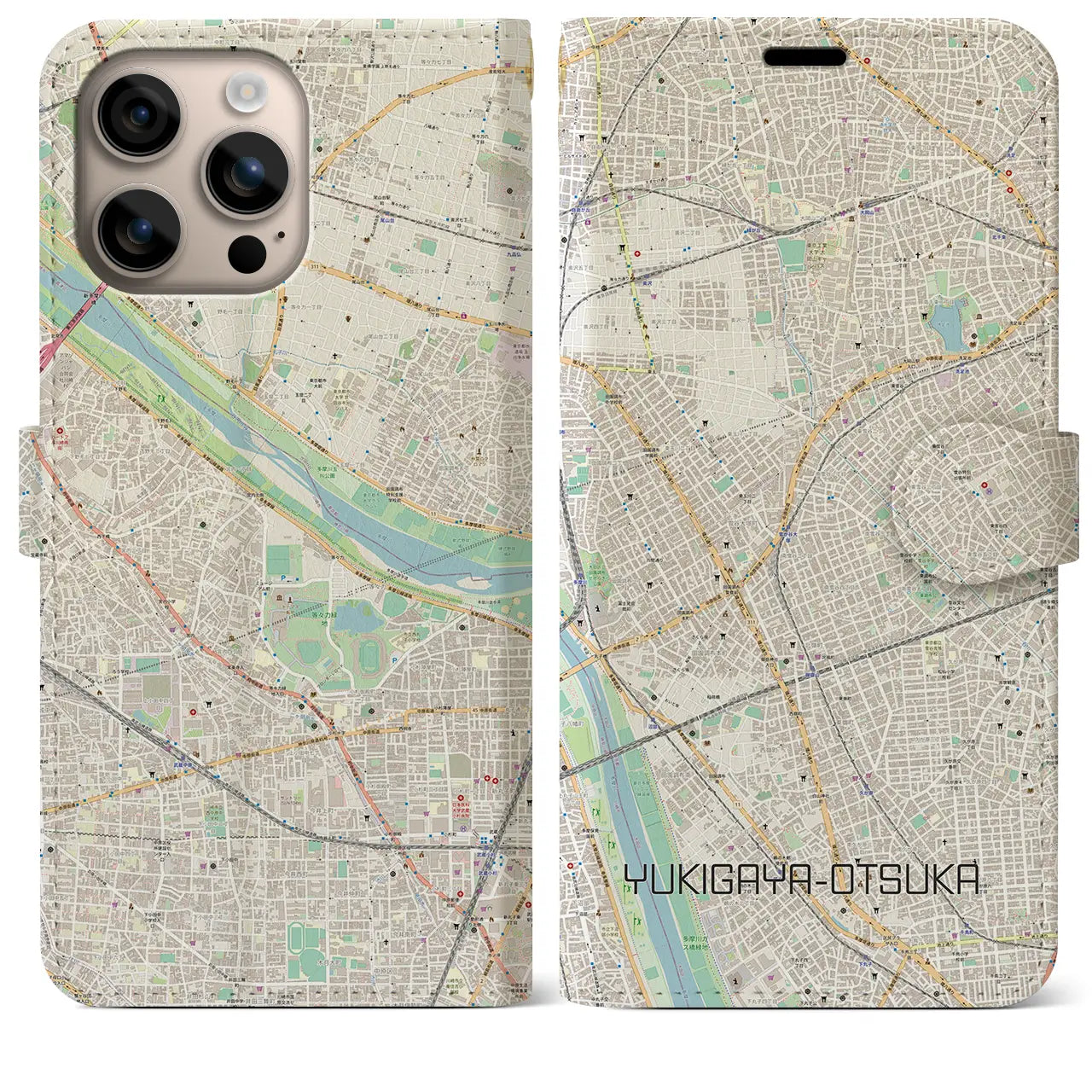 【雪が谷大塚（東京都）】地図柄iPhoneケース（手帳タイプ）ナチュラル・iPhone 16 Plus 用