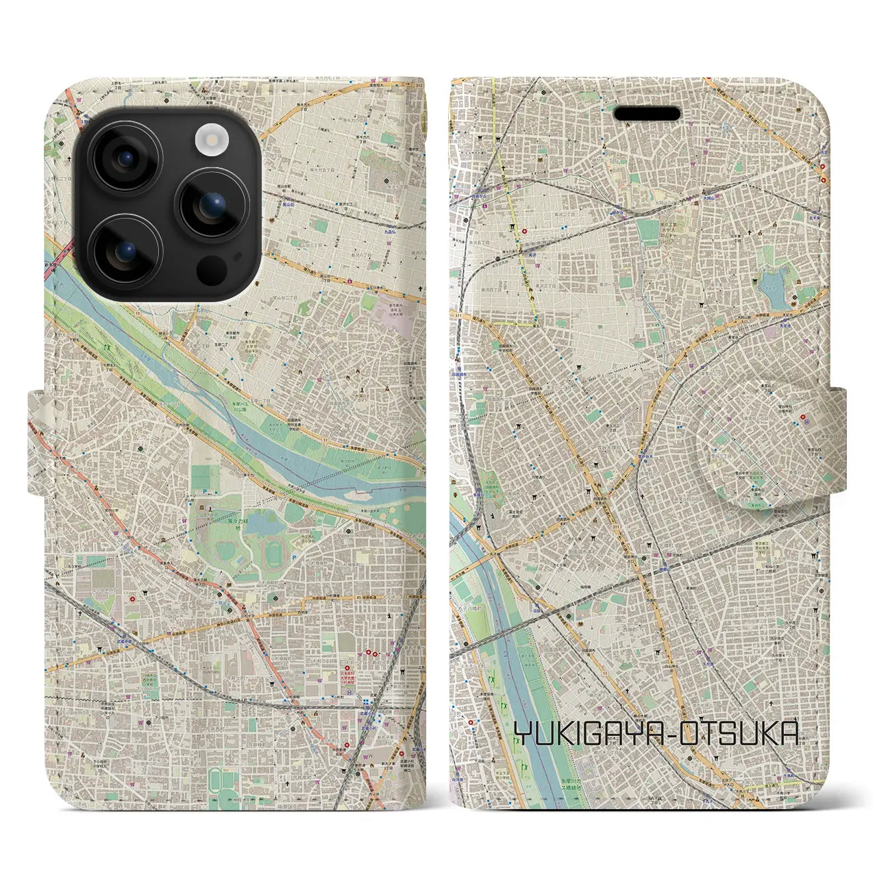 【雪が谷大塚（東京都）】地図柄iPhoneケース（手帳タイプ）ナチュラル・iPhone 16 用