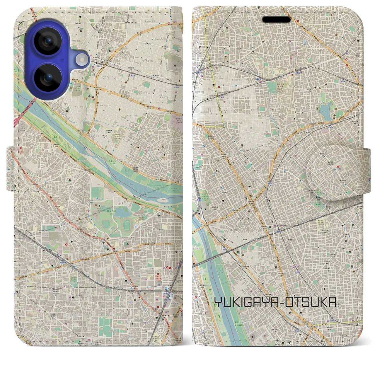 【雪が谷大塚（東京都）】地図柄iPhoneケース（手帳タイプ）ナチュラル・iPhone 16 Pro Max 用