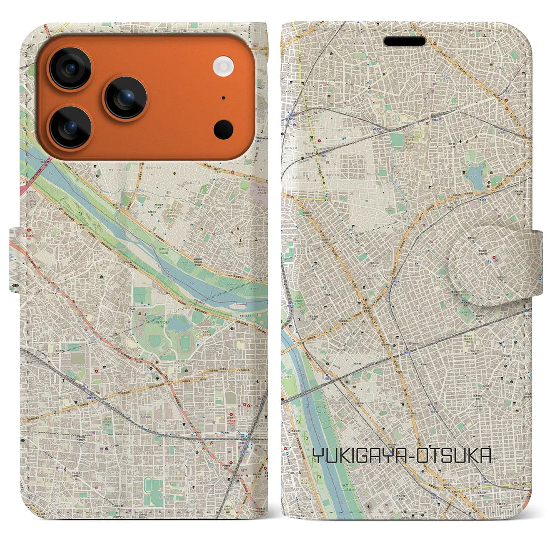 【雪が谷大塚（東京都）】地図柄iPhoneケース（手帳タイプ）ナチュラル・iPhone 17 Pro Max 用