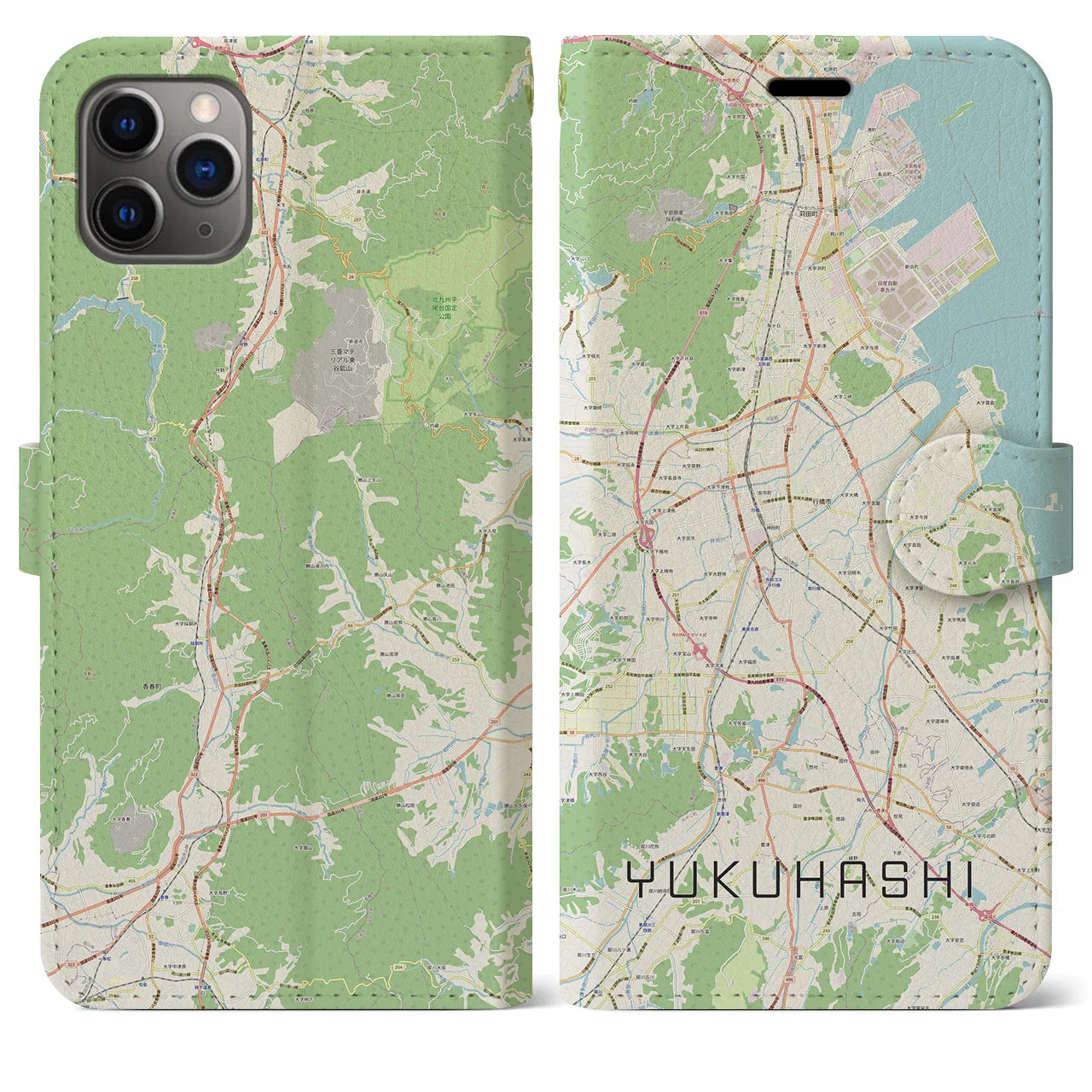 【行橋（福岡県）】地図柄iPhoneケース（手帳タイプ）ナチュラル・iPhone 11 Pro Max 用