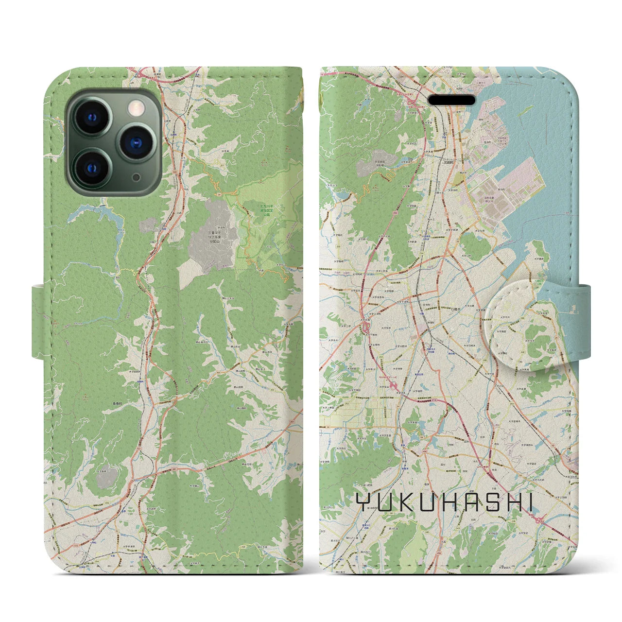 【行橋（福岡県）】地図柄iPhoneケース（手帳タイプ）ナチュラル・iPhone 11 Pro 用