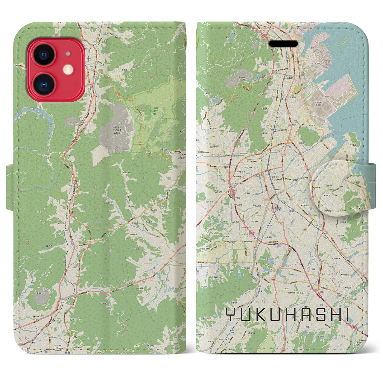 【行橋（福岡県）】地図柄iPhoneケース（手帳タイプ）ナチュラル・iPhone 11 用