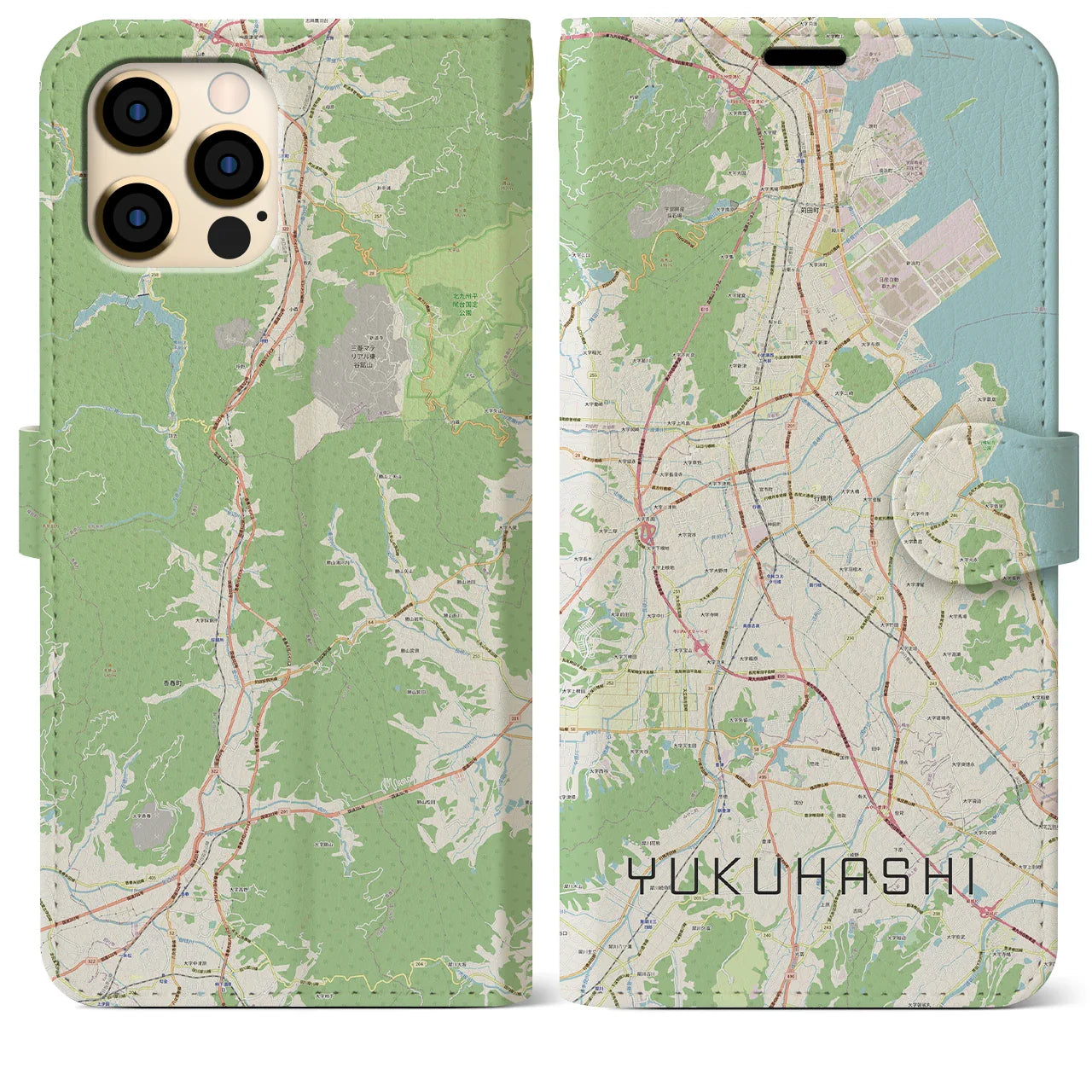 【行橋（福岡県）】地図柄iPhoneケース（手帳タイプ）ナチュラル・iPhone 12 Pro Max 用