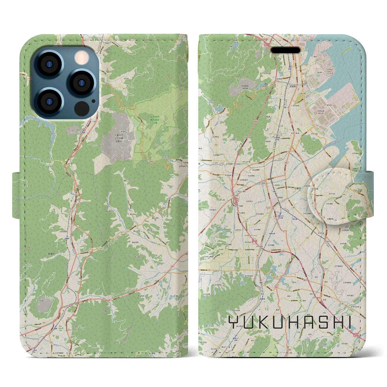 【行橋（福岡県）】地図柄iPhoneケース（手帳タイプ）ナチュラル・iPhone 12 / 12 Pro 用