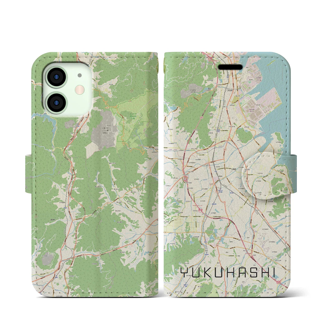 【行橋（福岡県）】地図柄iPhoneケース（手帳タイプ）ナチュラル・iPhone 12 mini 用