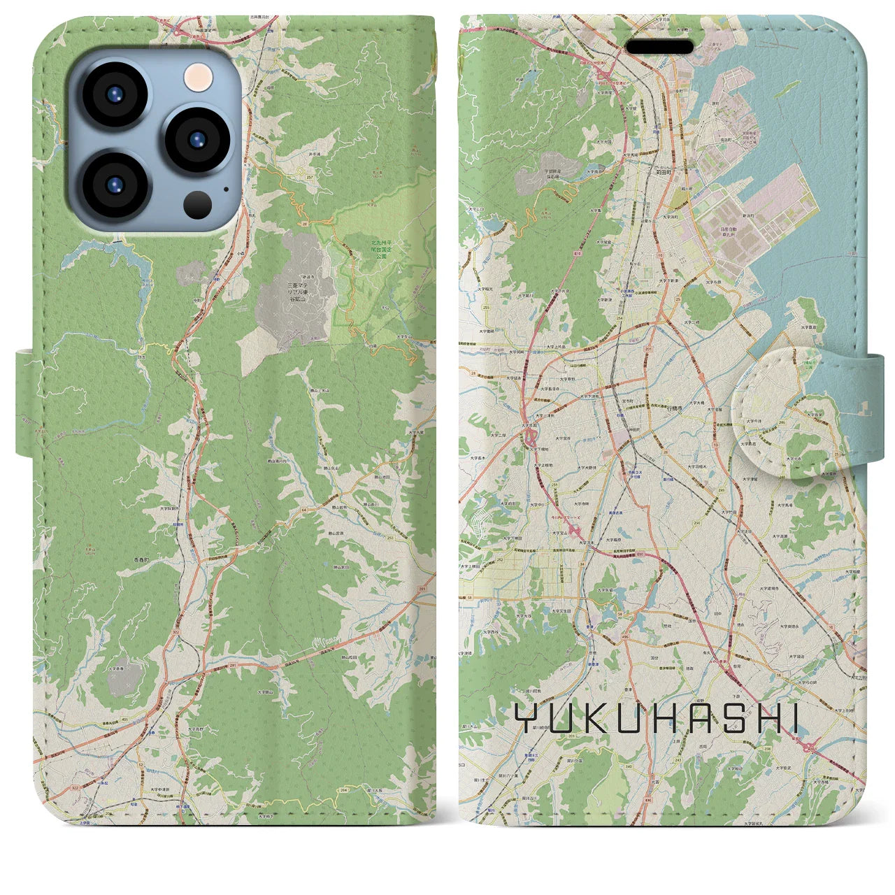 【行橋（福岡県）】地図柄iPhoneケース（手帳タイプ）ナチュラル・iPhone 13 Pro Max 用