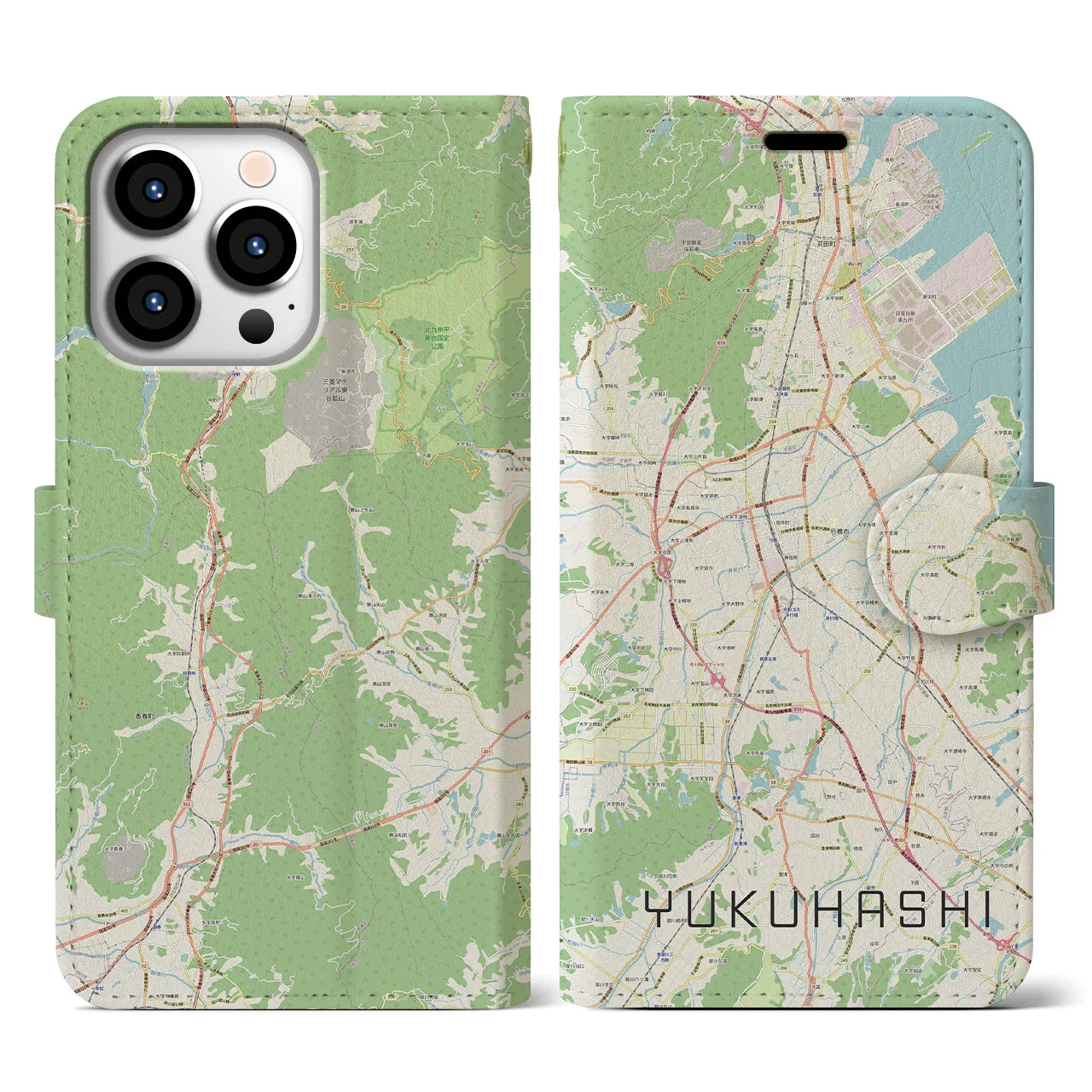 【行橋（福岡県）】地図柄iPhoneケース（手帳タイプ）ナチュラル・iPhone 13 Pro 用