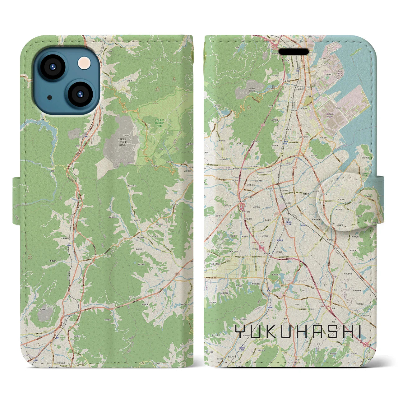 【行橋（福岡県）】地図柄iPhoneケース（手帳タイプ）ナチュラル・iPhone 13 用